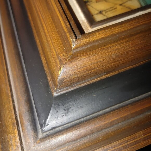Vintage Mexican Reverse Glass Painting Rabbi Blowing Shofar In Wooden Frame - Picture 3 of 13